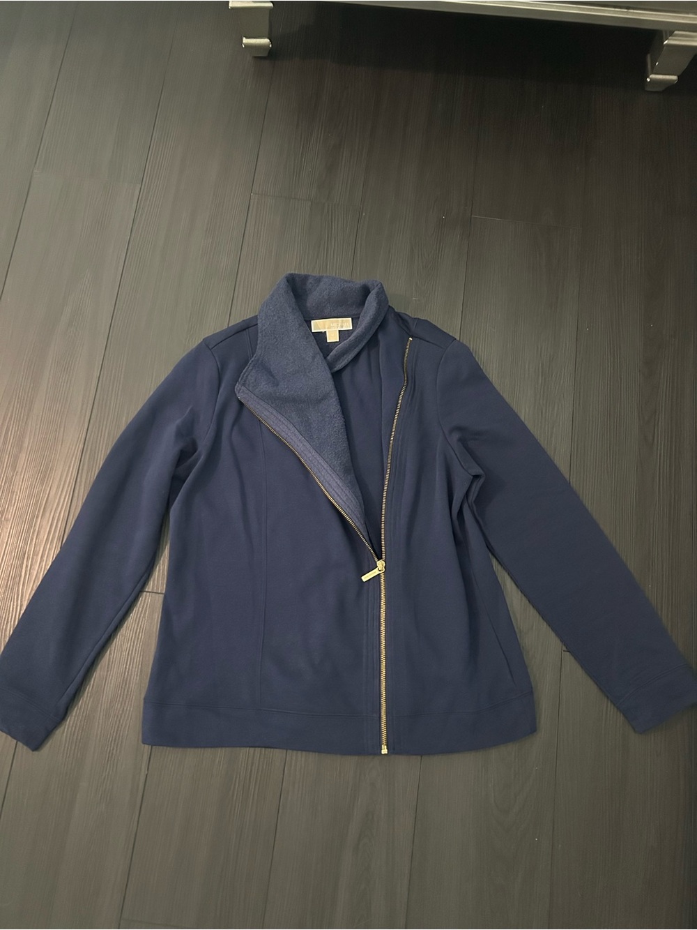 Michael Kors Navy Asymmetrical Zip Utility Jacket